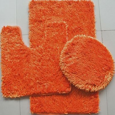 3 Piece Shiny Soft Padded Chenille Bath Rug, Contour Rug and Lid Cover (Orange)