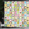 Ambesonne Retro Shower Curtain, Abstract Grunge Background with Geometric Cubes Inner Circles Graphic Design, Cloth Fabric Bathroom Decor Set with Hooks, 69" W x 75" L, Multicolor White view 3