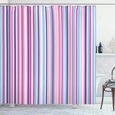 Ambesonne Abstract Shower Curtain, Vertical Striped Gradient Different Colored Lines Tile Bands Image, Cloth Fabric Bathroom Decor Set with Hooks, 69" W x 84" L, Pale Pink Sky Blue