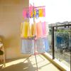 BAOYOUNI Folding Clothes Drying Rack 3-Tier Indoor Outdoor Space Saving Stand Hanger with 24 Clips and 32 Towels Bars for Baby Clothes, Cloth Diapers, Socks, Bras, Towels, Underwear (Pink) view 3