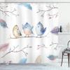 Ambesonne Animal Shower Curtain, Hand Drawn Birds Sitting on Branch Cartoon in Boho Style Watercolors Leaves Feathers, Cloth Fabric Bathroom Decor Set with Hooks, 69" W x 84" L, Blue White view 1