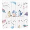 Ambesonne Animal Shower Curtain, Hand Drawn Birds Sitting on Branch Cartoon in Boho Style Watercolors Leaves Feathers, Cloth Fabric Bathroom Decor Set with Hooks, 69" W x 84" L, Blue White view 2