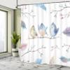 Ambesonne Animal Shower Curtain, Hand Drawn Birds Sitting on Branch Cartoon in Boho Style Watercolors Leaves Feathers, Cloth Fabric Bathroom Decor Set with Hooks, 69" W x 84" L, Blue White view 4