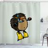 Ambesonne Animal Shower Curtain, Cartoon Scuba Diver Hedgehog Illustration Funny Sea Life Themed, Cloth Fabric Bathroom Decor Set with Hooks, 69" W x 84" L, Pale Blue Yellow view 1
