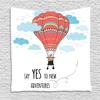 Ambesonne Cartoon Tapestry, Inspirational Words Say Yes to New Adventures Hand Drawn Hot Air Balloon, Wall Hanging for Bedroom Living Room Dorm Decor, 60" X 80", Mint Pink view 1