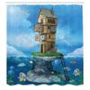 Ambesonne Cartoon Shower Curtain, Fantasy Fisherman House Underwater Life Fishes Coral Cloudy Sky, Cloth Fabric Bathroom Decor Set with Hooks, 69" W x 70" L, Blue Brown Green view 2