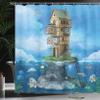 Ambesonne Cartoon Shower Curtain, Fantasy Fisherman House Underwater Life Fishes Coral Cloudy Sky, Cloth Fabric Bathroom Decor Set with Hooks, 69" W x 70" L, Blue Brown Green view 3