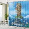 Ambesonne Cartoon Shower Curtain, Fantasy Fisherman House Underwater Life Fishes Coral Cloudy Sky, Cloth Fabric Bathroom Decor Set with Hooks, 69" W x 70" L, Blue Brown Green view 4