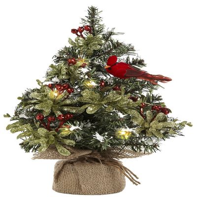 15 Inch Light Up Christmas Tree With Cardinal and Mistletoe