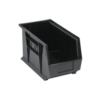 Quantum Storage K-QUS240BK-3 3-Pack Stack and Hang Plastic Bin Storage Containers, 14" x 8" x 7", Black