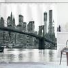 Ambesonne Modern Shower Curtain, Brooklyn Bridge Sunset Manhattan American New York City Famous Town Image, Cloth Fabric Bathroom Decor Set with Hooks, 69" W x 70" L, Black and White view 1