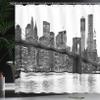Ambesonne Modern Shower Curtain, Brooklyn Bridge Sunset Manhattan American New York City Famous Town Image, Cloth Fabric Bathroom Decor Set with Hooks, 69" W x 70" L, Black and White view 3
