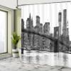 Ambesonne Modern Shower Curtain, Brooklyn Bridge Sunset Manhattan American New York City Famous Town Image, Cloth Fabric Bathroom Decor Set with Hooks, 69" W x 70" L, Black and White view 4