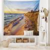 Ambesonne Coastal Tapestry, Sandy Calm Beach Ocean Waves Tranquil Seashore Setting Sun, Wide Wall Hanging for Bedroom Living Room Dorm, 80" X 60", Pale Yellow Pale Brown view 2