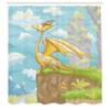 Ambesonne Dragon Shower Curtain, Winged Animal on Cliff Hand Drawn Landscape for Room Design, Cloth Fabric Bathroom Decor Set with Hooks, 69" W x 70" L, Yellow Aqua view 2