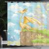 Ambesonne Dragon Shower Curtain, Winged Animal on Cliff Hand Drawn Landscape for Room Design, Cloth Fabric Bathroom Decor Set with Hooks, 69" W x 70" L, Yellow Aqua view 3