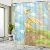Ambesonne Dragon Shower Curtain, Winged Animal on Cliff Hand Drawn Landscape for Room Design, Cloth Fabric Bathroom Decor Set with Hooks, 69" W x 70" L, Yellow Aqua view 4