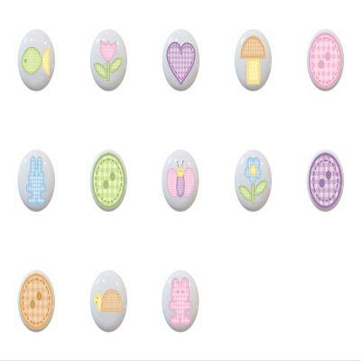 SET OF 13 KNOBS - Gingham Critters Flowers Hearts and Buttons Collection - DECORATIVE Ceramic Dresser Drawer PULLS Cabinet Cupboard KNOBS