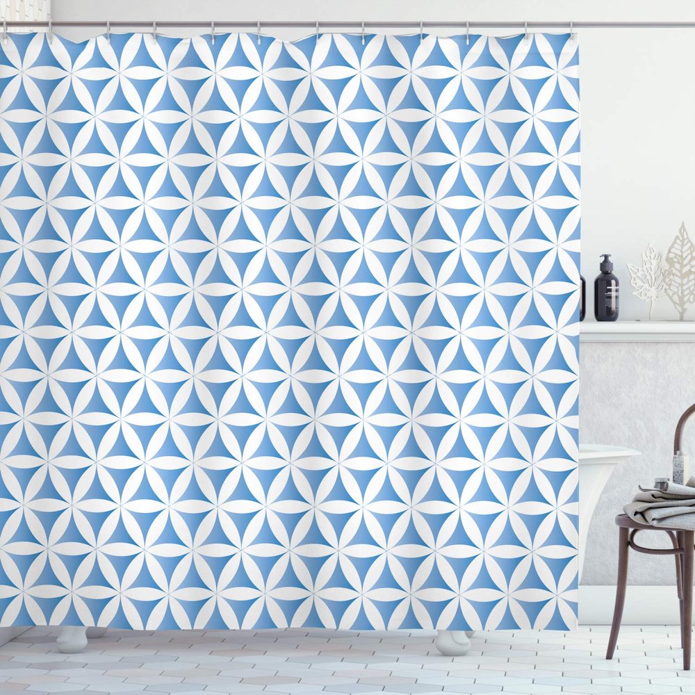 Ambesonne Abstract Shower Curtain, Flower of Life Traditional Alchemy Disc Cosmos Pattern, Cloth Fabric Bathroom Decor Set with Hooks, 69" W x 70" L, Pale White