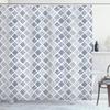Ambesonne Abstract Shower Curtain, Square Shaped Lines Dots Wavy Stripes Spiral Spots Floral Petals Illustration, Cloth Fabric Bathroom Decor Set with Hooks, 69" W x 84" L, Indigo view 1