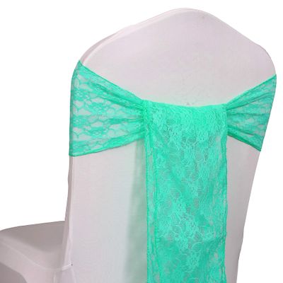 MDS Pack of 150 Vintage Lace Chair Bow Sashes for Wedding Events Supplies, Decorations for Birthday Parties, Baby Shower,Rustic Floral lace Chair Tie Backs sash Table Decorations - Mint