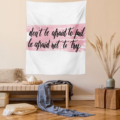 Ambesonne Lifestyle Tapestry, Do Not Be Afraid to Fail Be Afraid Not to Try Words Art Print, Wall Hanging for Bedroom Living Room Dorm Decor, 60" X 80", Pink Black