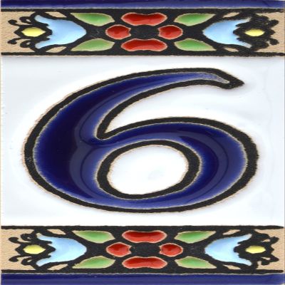 House numbers 3 inch. Handpainted house number tiles for signs, addresses and names. Address numbers for houses. House address numbers and letters. Design FLORES MINI 2,87" x 1,38" (NUMBER 6)