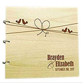 Rustic Wedding Wood Engraved Bride & Groom Guestbook Custom Photo Album Advice Scrapbook