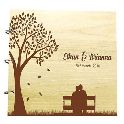 Bride and Groom Silhouette Personalized Name and Date Wedding Wooden Guest Book Photo Albums Scrapbook