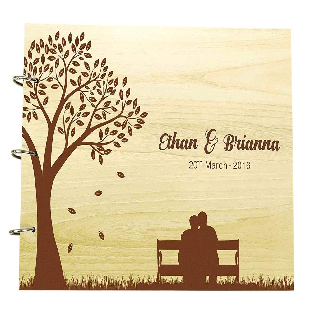 Bride and Groom Silhouette Personalized Name and Date Wedding Wooden Guest Book Photo Albums Scrapbook