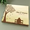 Bride and Groom Silhouette Personalized Name and Date Wedding Wooden Guest Book Photo Albums Scrapbook view 3