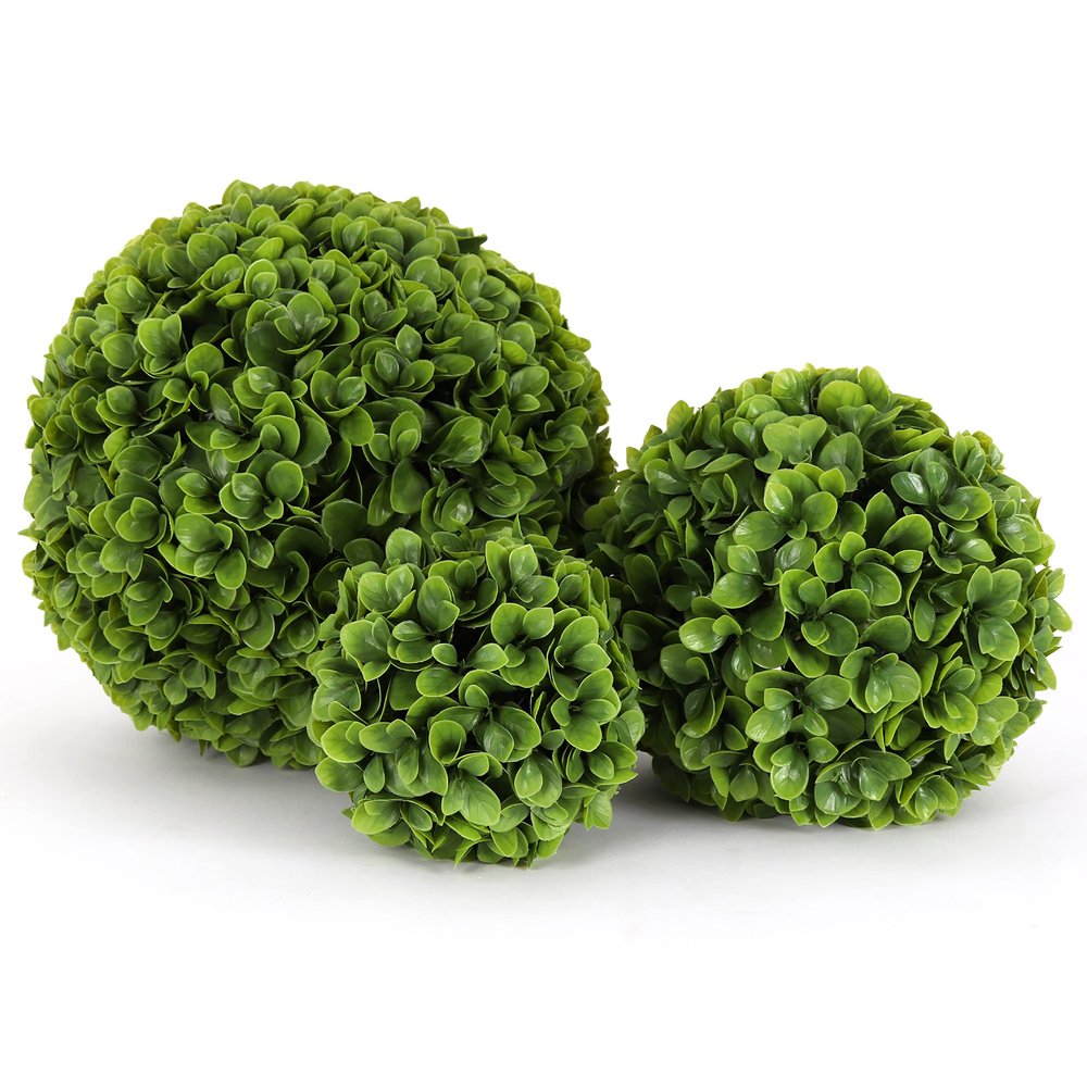 3rd Street Inn Topiary Ball Assortment - Artificial Plant Set - Indoor/Outdoor Wedding Party Decor - Faux Foliage Garden Sphere - Tree and Bush Substitute (15", 11", 7" (Jasper))