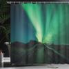 Ambesonne Aurora Borealis Shower Curtain, Wooden Bridge Solar Sky Scenic Radiant Rays Arctic Magic Scenery, Cloth Fabric Bathroom Decor Set with Hooks, 69" W x 84" L, Fern Green Dark Blue view 3