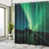 Ambesonne Aurora Borealis Shower Curtain, Wooden Bridge Solar Sky Scenic Radiant Rays Arctic Magic Scenery, Cloth Fabric Bathroom Decor Set with Hooks, 69" W x 84" L, Fern Green Dark Blue view 4