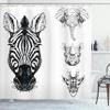 Ambesonne Animal Shower Curtain, Monochrome Sketch of Zebra Giraffe Heads Wildlife Animal Zoo Image, Cloth Fabric Bathroom Decor Set with Hooks, 69" W x 75" L, White and Black view 1