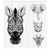 Ambesonne Animal Shower Curtain, Monochrome Sketch of Zebra Giraffe Heads Wildlife Animal Zoo Image, Cloth Fabric Bathroom Decor Set with Hooks, 69" W x 75" L, White and Black view 2