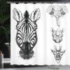 Ambesonne Animal Shower Curtain, Monochrome Sketch of Zebra Giraffe Heads Wildlife Animal Zoo Image, Cloth Fabric Bathroom Decor Set with Hooks, 69" W x 75" L, White and Black view 3