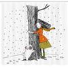 Ambesonne Dog Shower Curtain, Young Girlnd Pug Dog Holding Tree in The Snowy Weather Illustration, Cloth Fabric Bathroom Decor Set with Hooks, 69" W x 84" L, White Black view 2