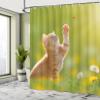 Ambesonne Cat Shower Curtain, Animal Theme Cat Hunting a Ladybug Nature Grass Dandelions Digital Print, Cloth Fabric Bathroom Decor Set with Hooks, 69" W x 75" L, Earth Yellow Pale Green view 4