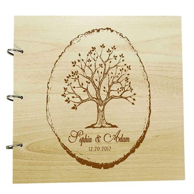 Personalized Name and Date Unique Scrapbook Wood Engraved Wedding Trees Guest Book