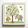 Whimsical Elephant & Lovebirds Garden - Checkerboard Stretched Canvas Nursery Decor - Wall Art That Makes a Memorable Baby Gift Idea - Wooden Frame Construction - Ready to Hang 20X24 view 1