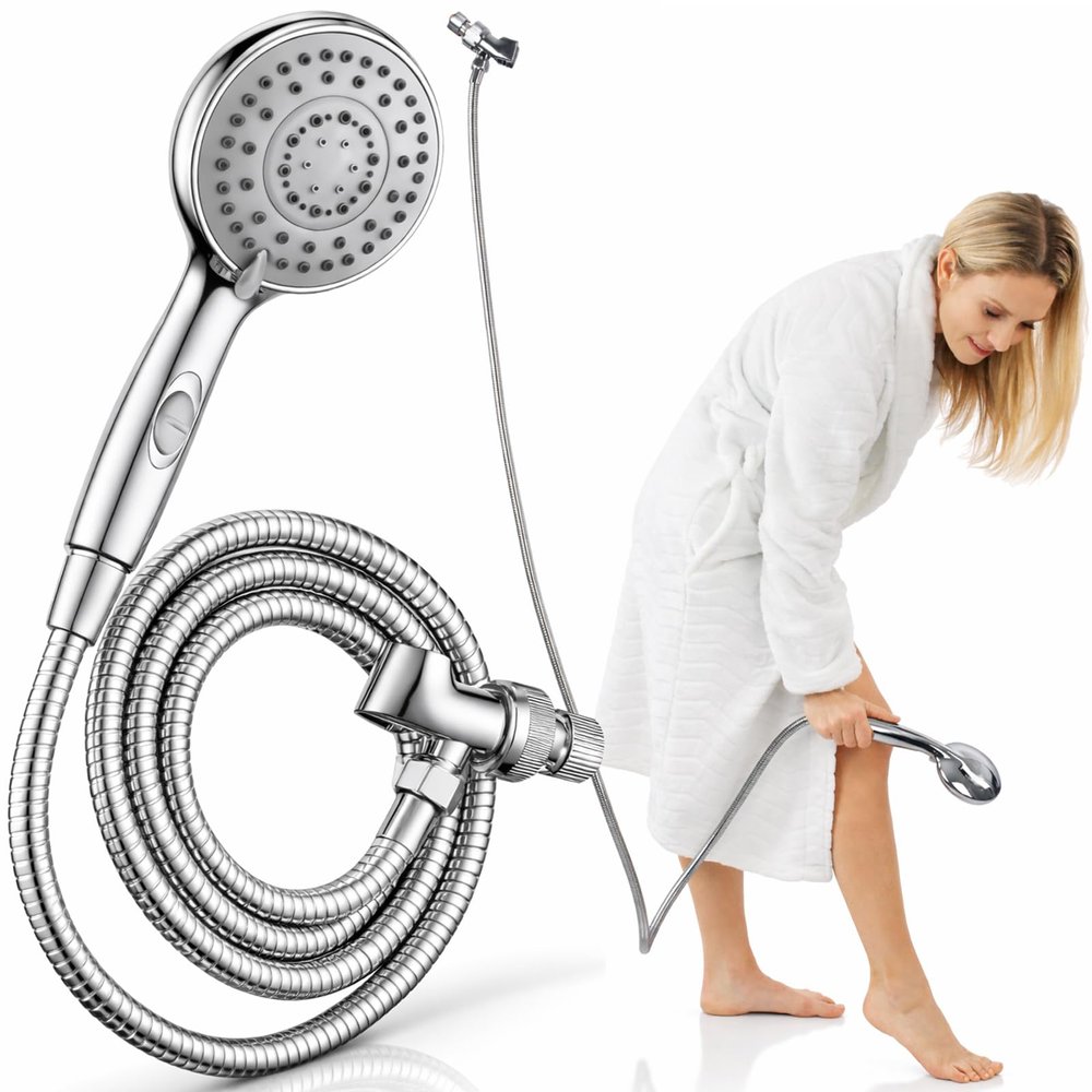 Vive Hand Held Shower Head with Long Hose - Detachable 2 in 1 Universal High Pressure Handheld Adapter - Chrome Finish with Large Waterfall Rainfall (Chrome)
