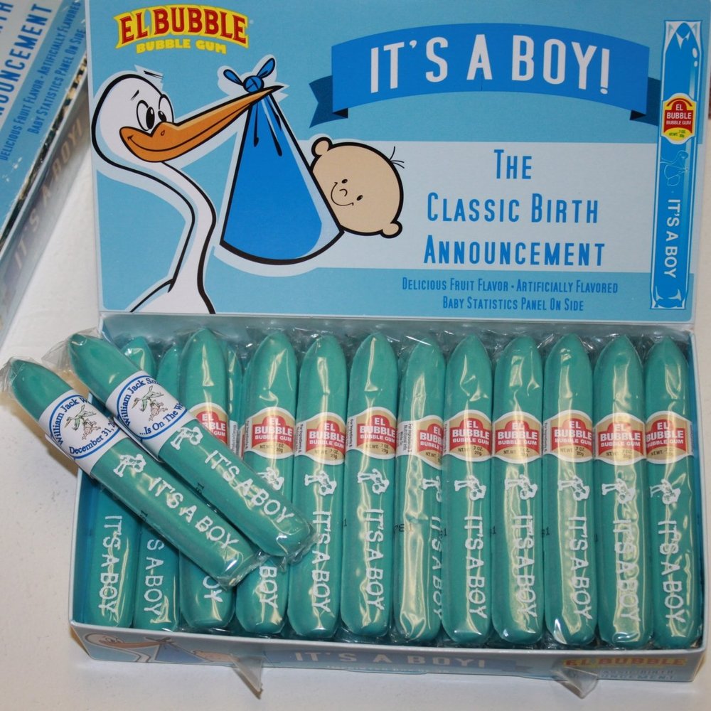 Personalized Blue It's a Boy Bubble Gum Cigar Box of 36 Cigars with Personalized Bands