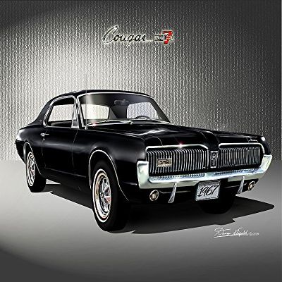 1967 COUGAR XR7 Black - ART PRINT POSTER BY ARTIST DANNY WHITFIELD - SIZE 20 X 30