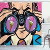 Ambesonne Comics Shower Curtain, Business Man Wants Ice Cream Pop Art Retro Style Parody Humor Cartoon Illustration, Cloth Fabric Bathroom Decor Set with Hooks, 69" W x 75" L, Pink Blue view 1
