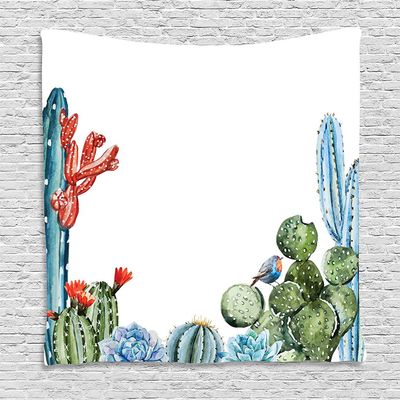 Ambesonne Cactus Tapestry, Cacti Spikes Flowers Birds Cartoon Style Vintage Like Colored Art, Wall Hanging for Bedroom Living Room Dorm Decor, 60" X 80", Blue Green