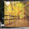 Ambesonne Landscape Shower Curtain, Autumn Season Fall Trees Leaves on Pathway to Forest with Fence Photo, Cloth Fabric Bathroom Decor Set with Hooks, 69" W x 75" L, Ginger Yellow Marigold view 3