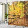 Ambesonne Landscape Shower Curtain, Autumn Season Fall Trees Leaves on Pathway to Forest with Fence Photo, Cloth Fabric Bathroom Decor Set with Hooks, 69" W x 75" L, Ginger Yellow Marigold view 4