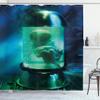 Ambesonne Outer Space Shower Curtain, Martian UFO Alien in a Aquarium Like Tube Art Image, Cloth Fabric Bathroom Decor Set with Hooks, 69" W x 70" L, Pale Green Sky Blue view 1