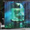 Ambesonne Outer Space Shower Curtain, Martian UFO Alien in a Aquarium Like Tube Art Image, Cloth Fabric Bathroom Decor Set with Hooks, 69" W x 70" L, Pale Green Sky Blue view 3